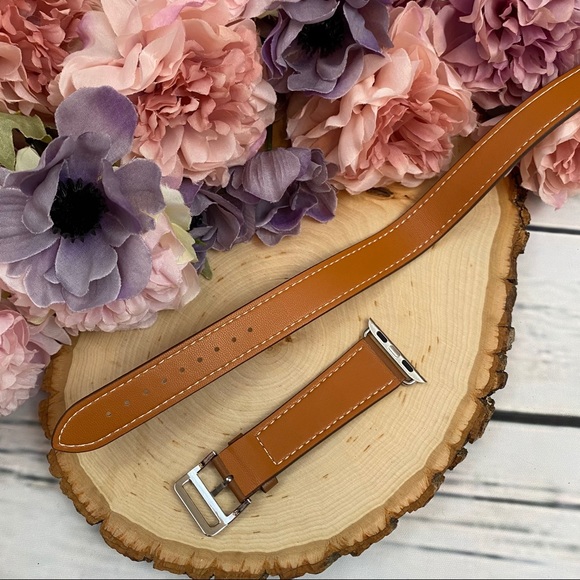 Leather Double Tour Brown Watchband for Apple - Picture 12 of 14